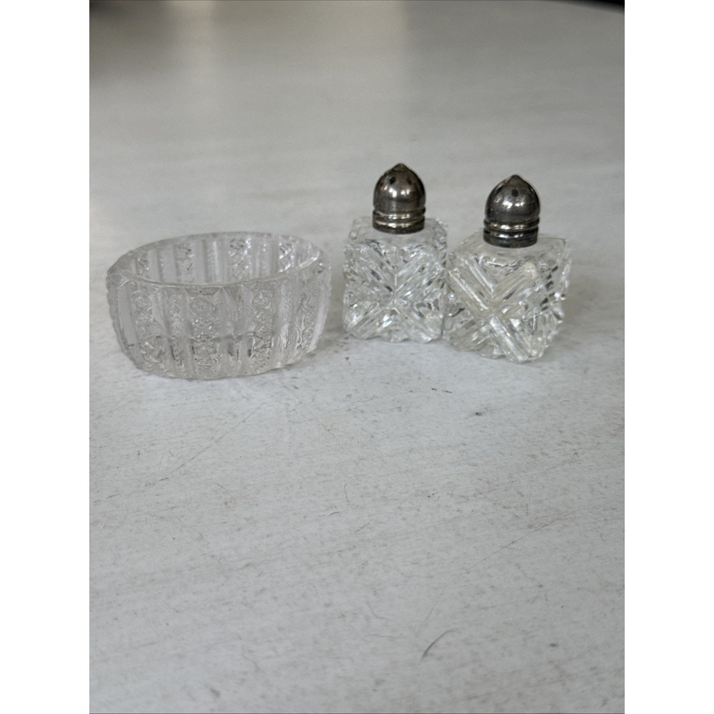 Miniature Crystal Salt & Pepper Shakers/Cellar set - Vintage